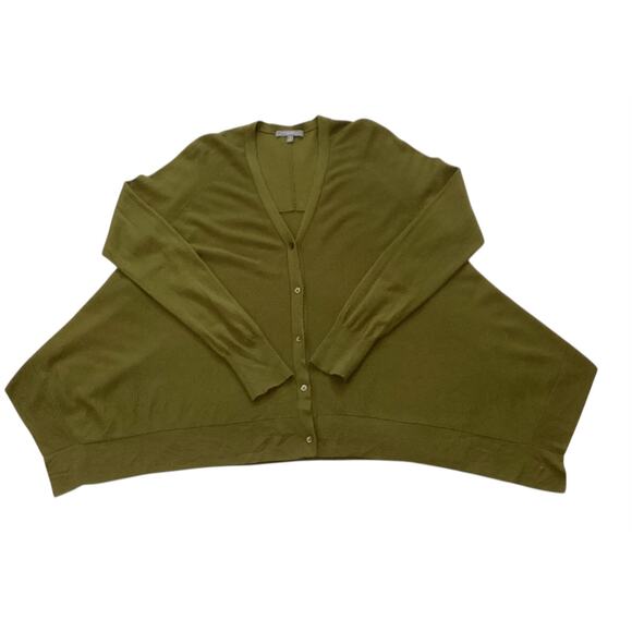 Neiman Marcus Cashmere Collection Asymmetric V-Neck Cardigan Olive Green M - Picture 4 of 7